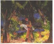 August Macke Reading man in park Spain oil painting artist